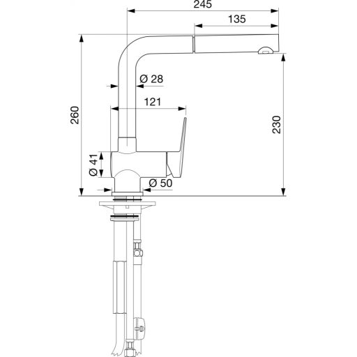 EMMEVI Beta New konyhai csaptelep kihúzható zuhanyfejjel, 260x245 mm, króm