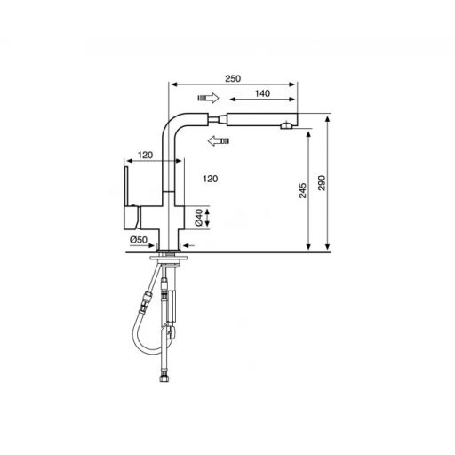 Emmevi Piper alacsony nyomású konyhai csaptelep kihúzható zuhannyal, 290x250 mm, króm