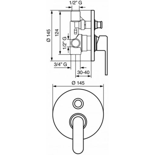 EMMEVI NICLA Króm Beépíthető Kád/Zuhany Csaptelep Előlap Váltóval