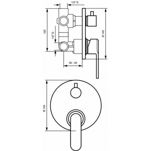 EMMEVI NICLA Króm Beépíthető Kád/Zuhany Csaptelep 3 Funkciós Váltóval