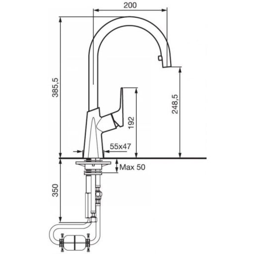 EMMEVI Nicla hattyúnyakú mosogató csaptelep kihúzható zuhanyfejjel, 386x200 mm, króm