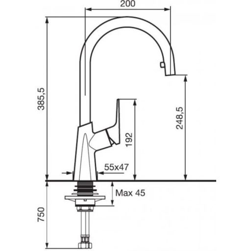 EMMEVI Nicla hattyúnyakú mosogató csaptelep, 386x200 mm, króm