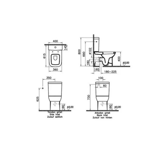 VITRA S20 monoblokk WC duroplast soft-close ülőkével, vario, BTW