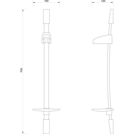 MINOTTI ívelt zuhanyrúd szappantartóval – króm, 700 mm