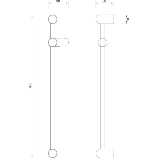MINOTTI fali zuhanytartó rúd – fényes króm, 635 mm