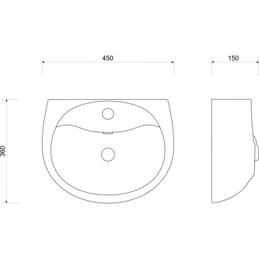 ECO fali mosdó, 450x360x150 mm, fehér (ECO010)