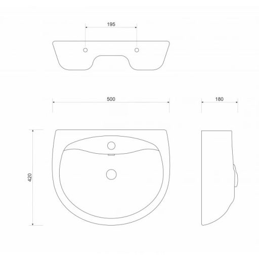 ECO fali mosdó, 500x420x180 mm, fehér (ECO011)