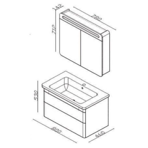 LineART EFES 80 cm Függesztett Mosdószekrény – Antracit (Sötétszürke) – Nedvességálló