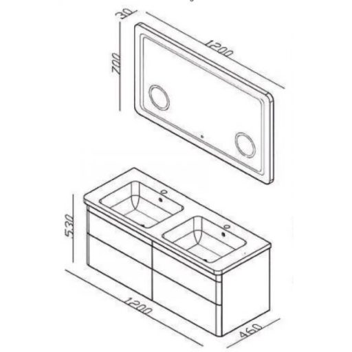 LineART EFES 120 cm Függesztett Dupla Mosdószekrény – Fényes Fehér – Nedvességálló