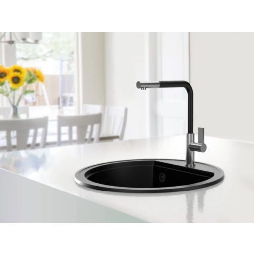 MILO ESSENCE kerek gránit mosogató szifonnal, Ø 51 cm, Lava Stone (Fekete)