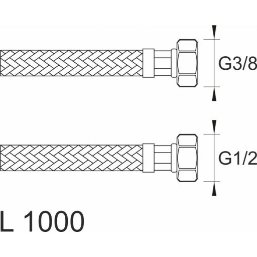 MINOTTI SBA Inox flexibilis bekötőcső 1/2" belső menet - 3/8" belső menet 1000 mm hossz