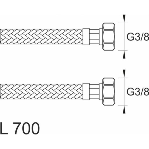 MINOTTI SBA Inox flexibilis bekötőcső 3/8" belső menet - 3/8" belső menet 700 mm hossz