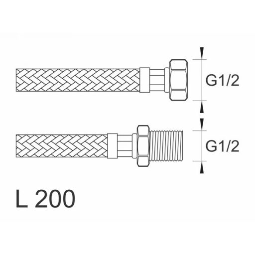MINOTTI SBA Inox flexibilis bekötőcső 1/2" belső menet - 1/2" külső menet 200 mm hossz
