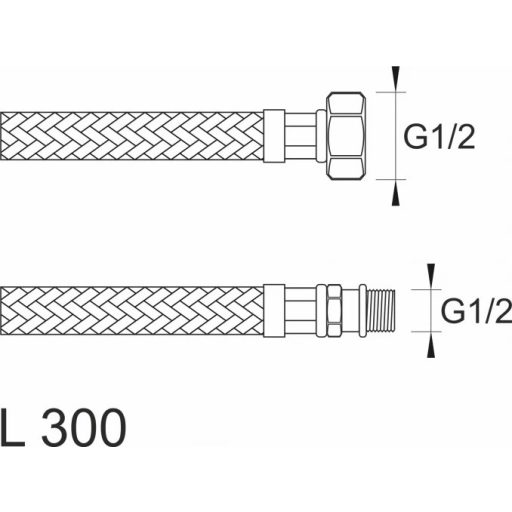 MINOTTI SBA Inox flexibilis bekötőcső 1/2" belső menet - 1/2" külső menet 300 mm hossz
