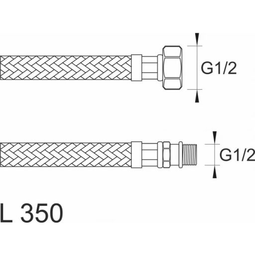 MINOTTI SBA Inox flexibilis bekötőcső 1/2" belső menet - 1/2" külső menet 350 mm hossz
