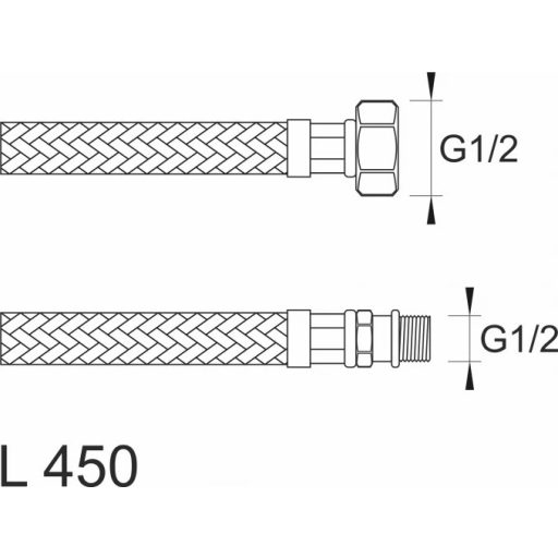 MINOTTI SBA Inox flexibilis bekötőcső 1/2" belső menet - 1/2" külső menet 450 mm hossz