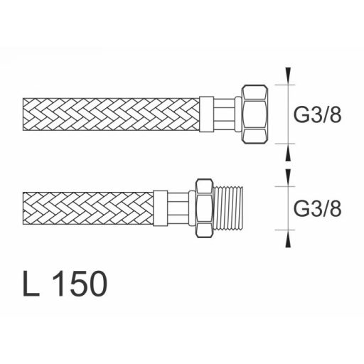 MINOTTI SBA Inox flexibilis bekötőcső 3/8" külső menet - 3/8" belső menet 150 mm hossz