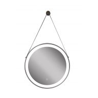   MINOTTI Modern kerek LED-es tükör bőr függesztő szíjjal – 60 cm
