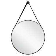   MINOTTI Modern kerek tükör bőr függesztő szíjjal és fekete kerettel – 70 cm
