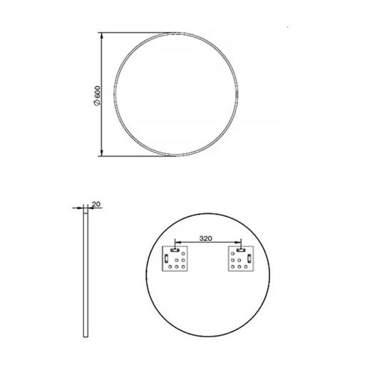 MINOTTI Modern kerek fürdőszobai tükör vastag fekete 20mm vastag kerettel – 60 cm
