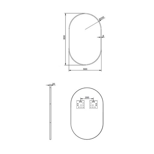 MINOTTI Modern ovális alakú fürdőszobai tükör vastag fekete kerettel – 50x80 cm
