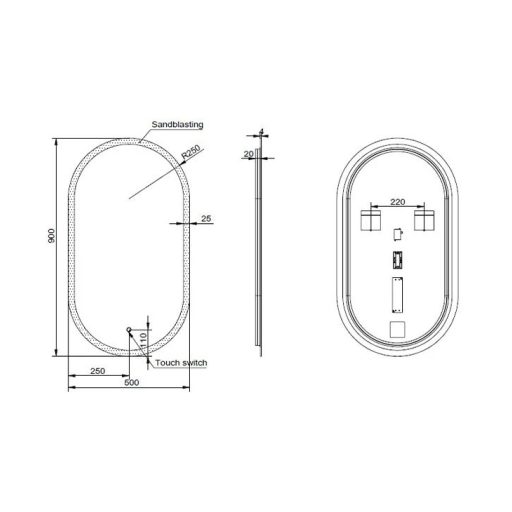 MINOTTI Modern ovális LED-es fürdőszobai tükör érintőkapcsolóval – 50x90 cm