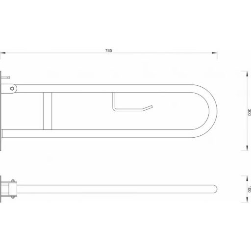 MINOTTI felhajtható kapaszkodó WC-papír tartóval, mozgássérülteknek, 800 mm, rozsdamentes acél (Inox)