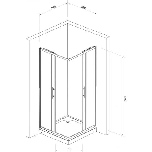 Minotti JA-5192 szögletes zuhanykabin – Átlátszó biztonsági üveg, Króm profil, 90x90x185 cm