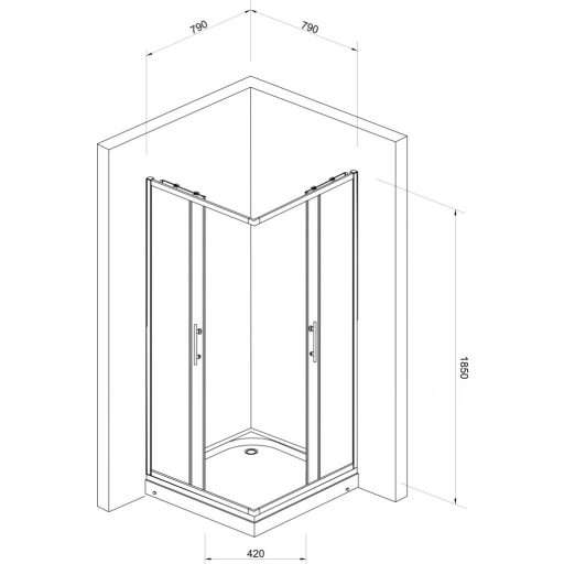 Minotti JAK-5181 szögletes zuhanykabin – Négyzetrácsos minta, Króm profil, 80x80x185 cm