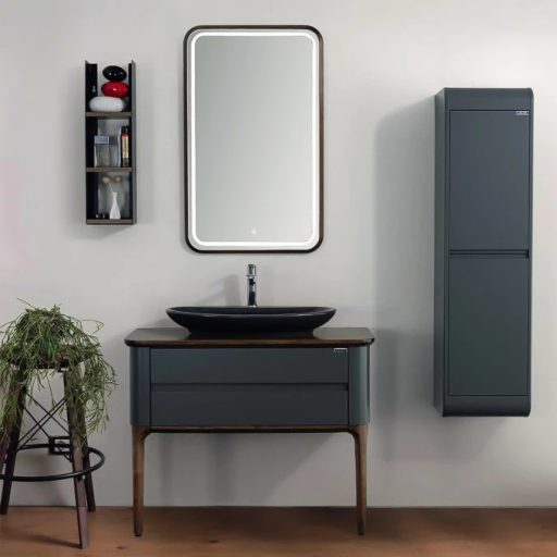 LineART La Vie 102 cm Állványos Mosdószekrény – Antracit és Sötétdió – Nedvességálló