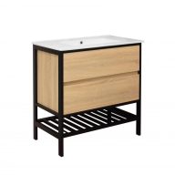   Minotti 81 cm Állványos Alsószekrény – Natúr Tölgy és Matt Fekete – Nedvességálló