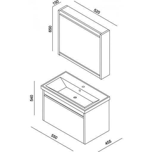 LINEART MARS 550 White tükrös fürdőszoba szekrény – 55 cm, matt fehér, modern design