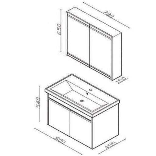 LINEART MARS 800 White tükrös fürdőszoba szekrény – 78 cm, matt fehér, nedvességálló