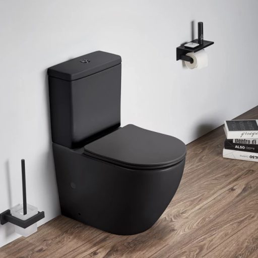 PERLA rimless monoblokk matt fekete soft close duroplast WC ülőkével, vario