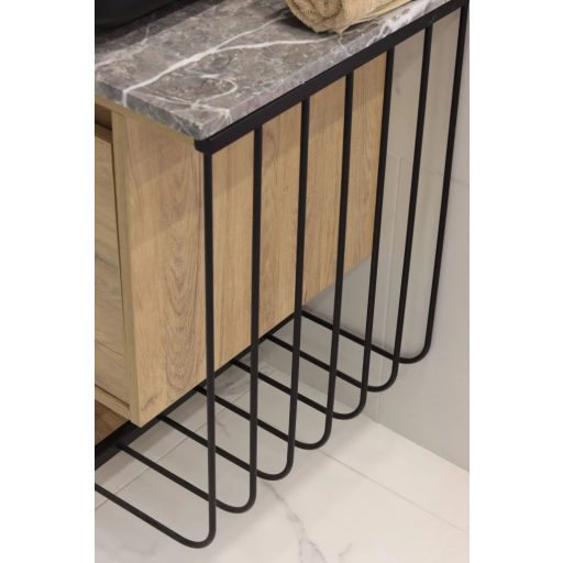 Minotti 80 cm Álló Mosdószekrény Márványmintás Pulttal – Natúr Tölgy és Matt Fekete – Nedvességálló