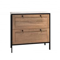   Minotti 90 cm Álló Mosdószekrény Szett Tükörrel – Natúr Tölgy és Matt Fekete – Nedvességálló