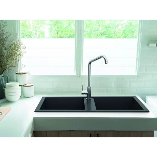 MILO METRO kétmedencés gránit mosogató fekete szifonnal, 760x440 mm, (fekete)