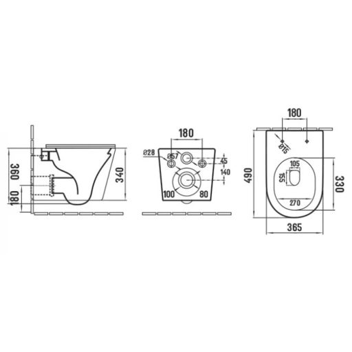 PURE Függesztett WC csésze 490x365 mm, Rimless, Duroplast Soft Close ülőkével, Fényes fehér
