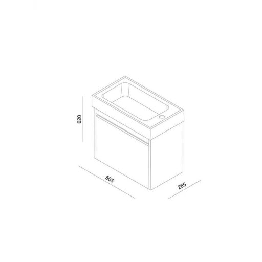 LineART Moon 50 cm Függesztett Mosdószekrény Kerámia Mosdóval – Natúr Tölgy – Nedvességálló