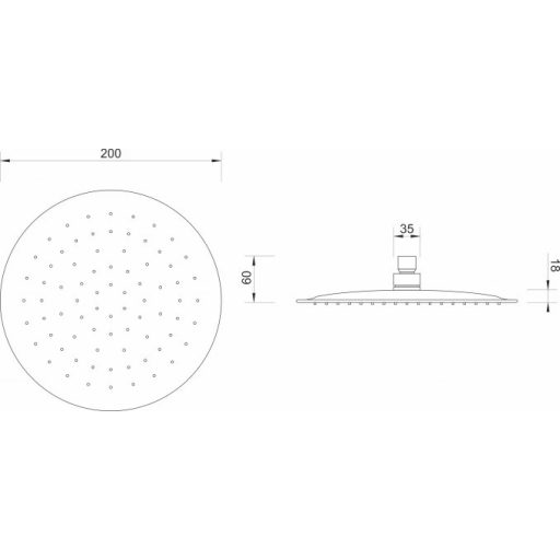 Minotti esőztető zuhanyfej kerek kivitelben, 200 mm, matt fekete