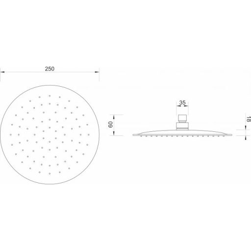 Minotti esőztető zuhanyfej kerek kivitelben, 250 mm, matt fekete