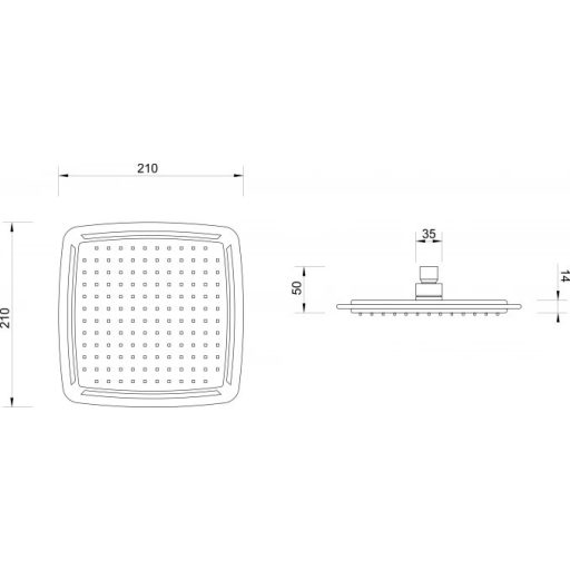 Minotti esőztető zuhanyfej szögletes kivitelben, 210 mm, króm/fekete