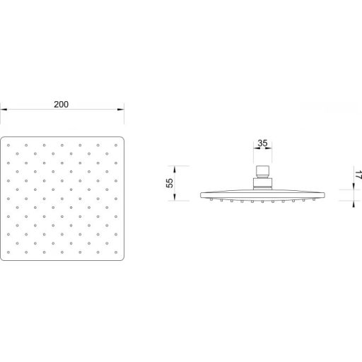 Minotti esőztető zuhanyfej szögletes kivitelben, 200 mm, króm
