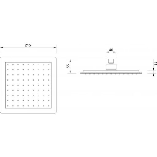 Minotti esőztető zuhanyfej szögletes kivitelben, 215x215 mm, króm