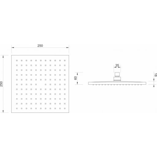MINOTTI szögletes fejzuhany, 250x250 mm, króm