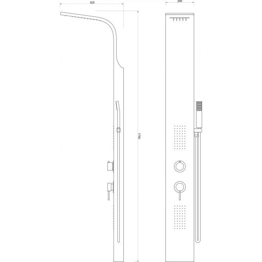 MINOTTI MST-100 Masszázs Zuhanypanel Vízeséssel, 1750x200x520 mm, Inox