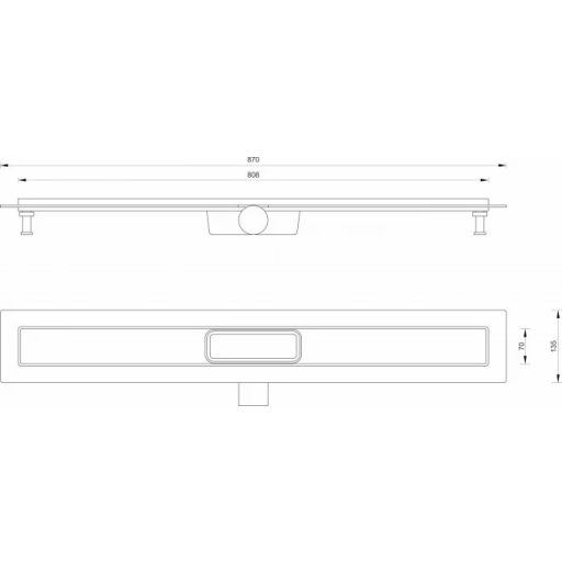 MESATEKNIK QUADRO Zuhanylefolyó 800 mm, Szigeteléssel, Inox
