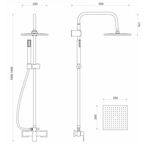 Minotti Quadra zuhanyrendszer csapteleppel, matt fekete, 250x250 mm