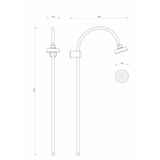 Minotti Tubo zuhanyrendszer csapteleppel, króm, Ø105 mm
