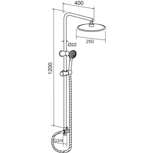 Minotti Tubo zuhanyrendszer csapteleppel, króm, Ø250 mm
